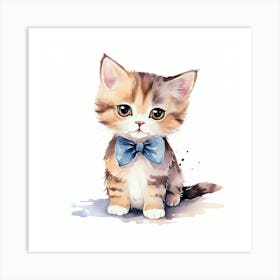 Watercolor Kitten With Bow Tie Art Print