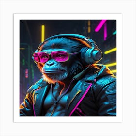 Chimpanzee With Headphones Art Print