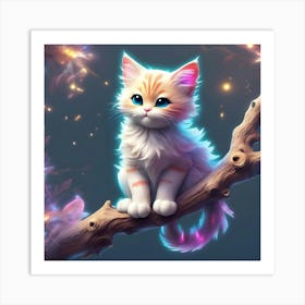 Cute Kitten Sitting On A Branch 2 Art Print