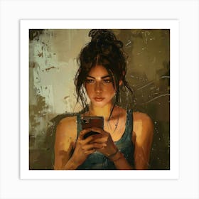 Girl With Cell Phone Art Print