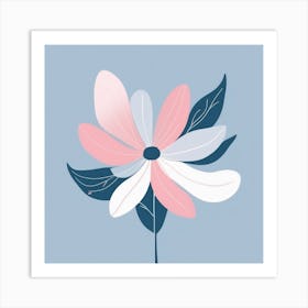 A White And Pink Flower In Minimalist Style Square Composition 172 Art Print