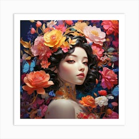 Chinese Girl With Flowers Art Print