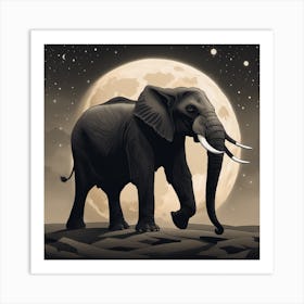 Elephant In The Moonlight Art Print