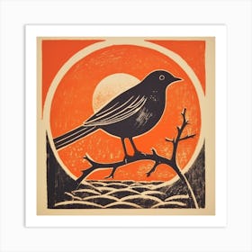 Retro Bird Lithograph European Robin 1 Art Print