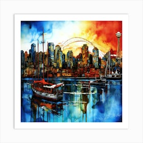 Harbour At Sunset - Seattle Seascape Art Print