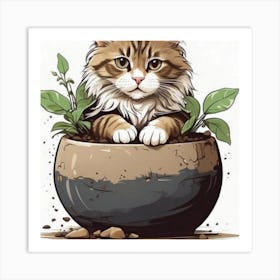 Cat In A Pots Art Print