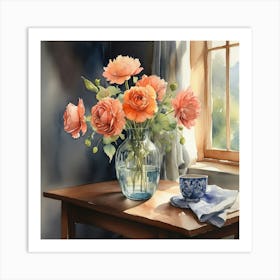 Peonies In A Vase Art Print