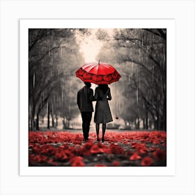 Couple In The Rain Art Print