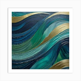 Blue And Gold Waves Art Print