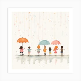 Children In The Rain Art Print