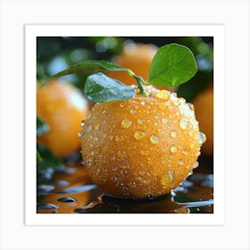 Water Drops On Oranges Art Print