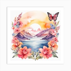 Watercolor Of A Sunset Art Print