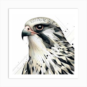 Falcon Head in Creative Line Drawing - Wild Bird Artwork 143 Art Print