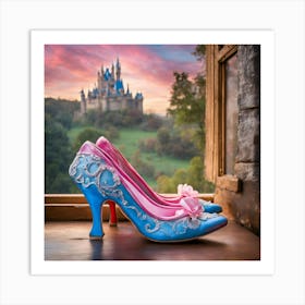 Cinderella Blue Shoes And A Fairy Tale Castle Art Print