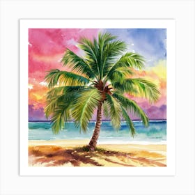 Palm Tree On The Beach 3 Art Print