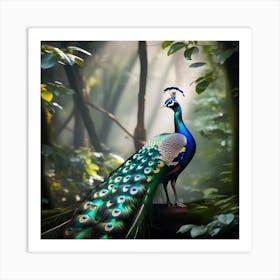 Peacock In The Forest Art Print