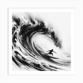 Black And White Surfer 2 Art Print