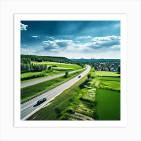 Nature Transportation City Summer Highway Expressway Grass Hill Traffic Country Up High G (2) Art Print