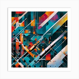 Abstract Abstract Painting- Abstract Geometric Digital Painting, Cyberspace Futuristic Wall Artwork Art Print