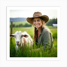 Woman With A Sheep Art Print