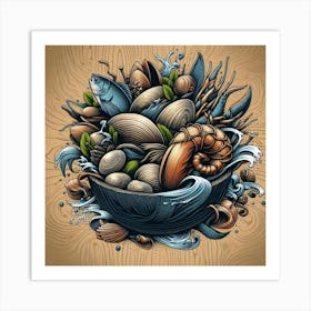 Seafood In A Bowl,Bounty of the Sea Art Print