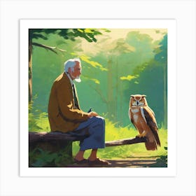 Old Man With Owl Art Print