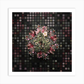 Vintage Red Bramble Leaved Rose Flower Wreath on Dot Bokeh Pattern Art Print