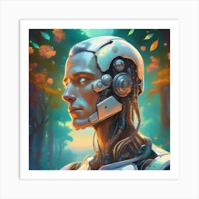 Robot Man In The Forest Art Print