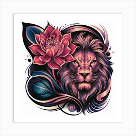 Lion And Flower Art Print