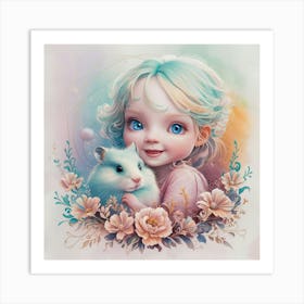 Little Girl With Hamster 1 Art Print