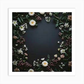 Floral Wreath On A Black Background 2 Art Print