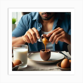 Man Eating Chocolate Egg Art Print