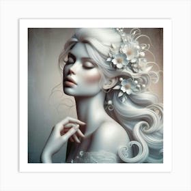 White Woman With Flowers Art Print