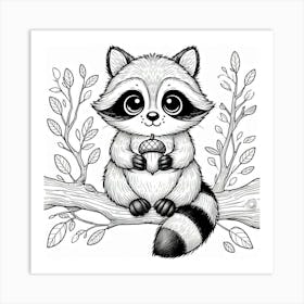 Line Art raccoon 5 Art Print