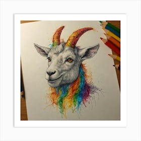 Goat With Rainbow Horns Art Print