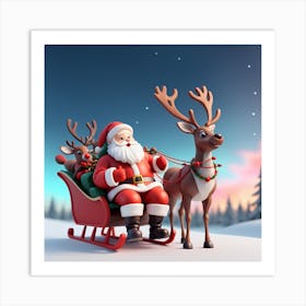 Santa Claus And Reindeer 6 Art Print