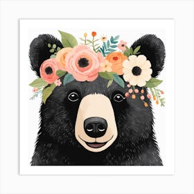 Floral Baby Black Bear Nursery Illustration (24) Art Print