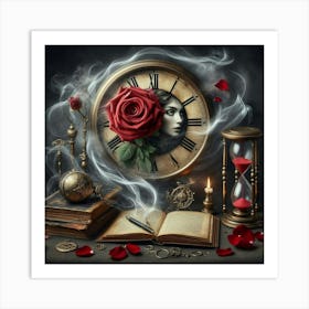 Clock And Roses Art Print