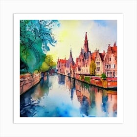 Watercolor Of Bruges Art Print