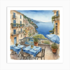 Sorrento Italy Blue Drawing Art Print 3 Art Print