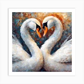 Oil Painting Of Two Swans Making A Love Heart Art Print