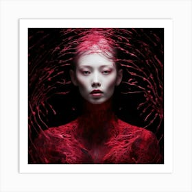 Asian Woman In Red Art Print