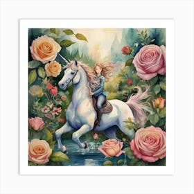 Unicorn And Roses 1 Art Print