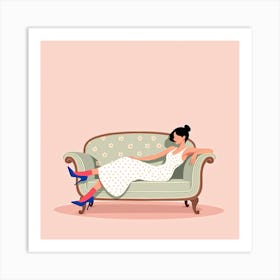 Woman Relaxing On A Couch Art Print