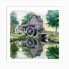 Water Wheel By The Pond Art Print