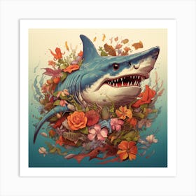 Shark With Flowers Art Print