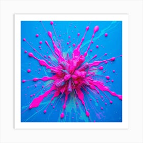 Pink Paint Splash On Blue Background Art Print