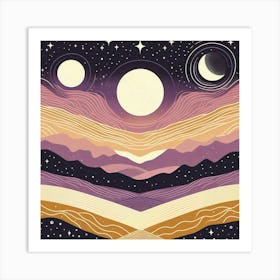 The Milky Way In Shades Of Honey And Lavender Dancing With The Sun And The Moon Minimalist Style 3 Art Print