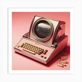 Old 1950s Computer On A Pink Background, Retro Futurism 1 Art Print