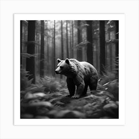 Black And White Bear In The Forest Art Print